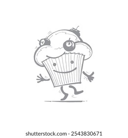 Muffin de arándano divertido, carácter positivo, Imagen de Vector