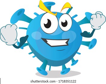 funny body builder virus character with smile
