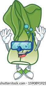 Funny bok choy mascot design with Diving glasses