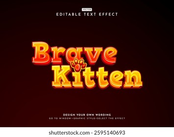 funny bold comic golden red brave kitten game text effect with cat paw