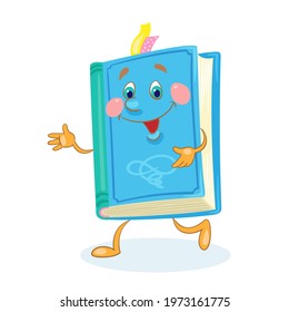 Funny book in a blue cover with a smiling face. In cartoon style. Isolated on white background. Vector illustration