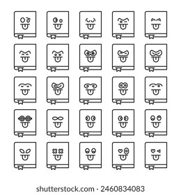 funny book emoticons set vector illustration