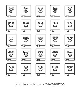 funny book emoticons set vector illustration