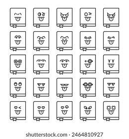 funny book emoticons set vector illustration