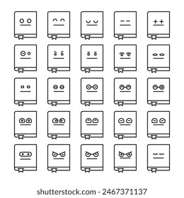 funny book emoticons set vector illustration