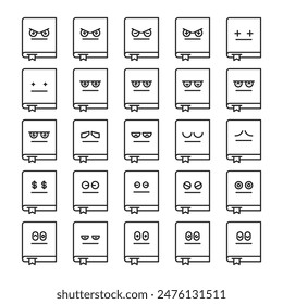 funny book emoticons set vector illustration