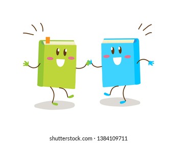 Funny books are dancing on a white background. Vector illustration.