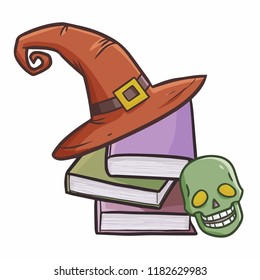 Funny and funny books wearing witch hat for Halloween - vector.