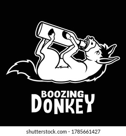 Funny Boozing Donkey Cartoon Logo