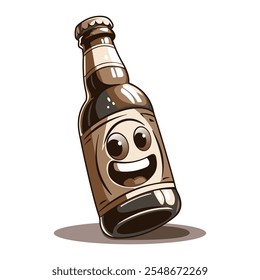 A funny bottle of beer. A stylized cartoon character. Vector illustration in a flat style. A template for the design of games, icons, logos, clothes and souvenirs. 