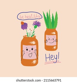 Funny bottles promoting natural bio organic supplements
