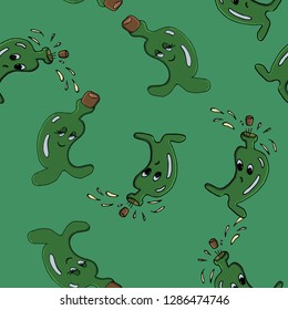 Funny bottles. Seamless pattern. Vector illustration.