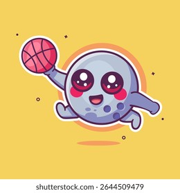 funny bowling ball character mascot playing basketball isolated cartoon