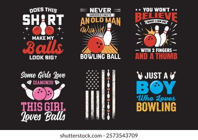 Funny Bowling graphic T-shirt design bundle  