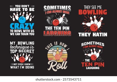 Funny Bowling graphic T-shirt design bundle  