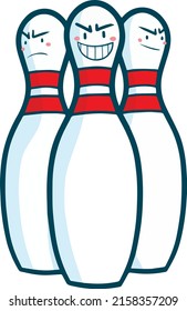 Funny bowling pins cartoon character