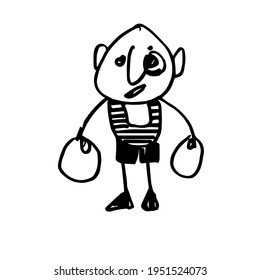 Funny boxer. Hand-drawn funny character. Caricature. A simple doodle illustration. Vector
