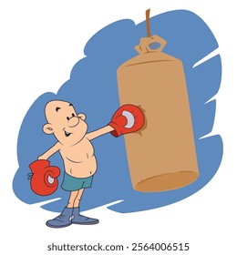 Funny boxer with punching bag. Illustration concept template for website, web landing page, banner, presentation, social, poster, promotion or print media.