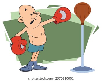 Funny boxer with punching bag. Illustration concept template for website, web landing page, banner, presentation, social, poster, promotion or print media.