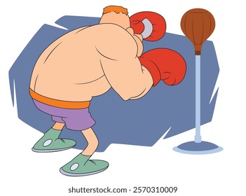 Funny boxer with punching bag. Illustration concept template for website, web landing page, banner, presentation, social, poster, promotion or print media.