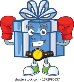 Funny Boxing blue gift box cartoon character style