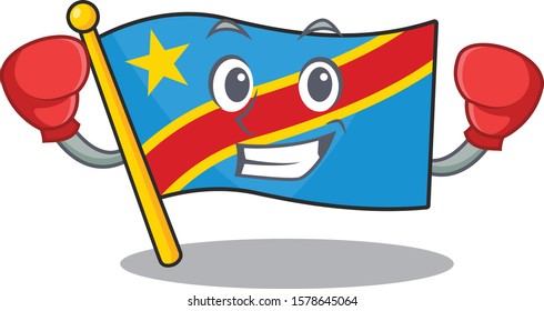 Funny Boxing flag democratic republic cartoon character style