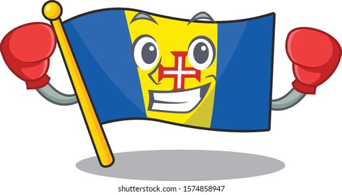 Funny Boxing flag madeira cartoon character style