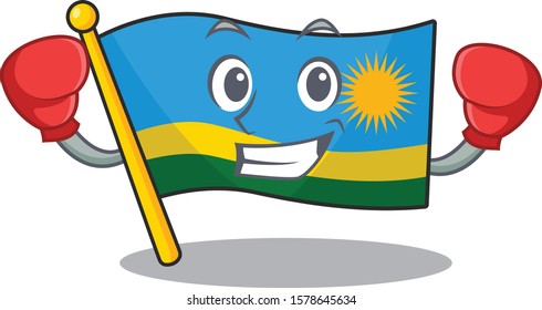 Funny Boxing flag rwanda cartoon character style
