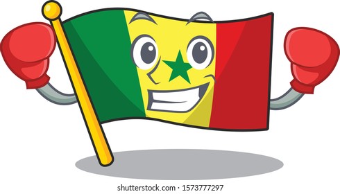 Funny Boxing Flag Senegal cartoon character style