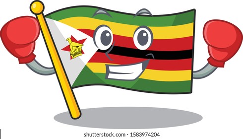 Funny Boxing flag zimbabwe cartoon character style