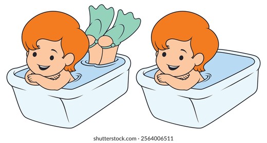 Funny boy bathroom resting flippers. Illustration concept template for website, web landing page, banner, presentation, social, poster, promotion or print media.