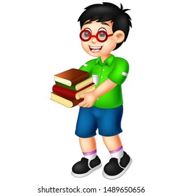 Funny Boy With Book Cartoon For Your Design