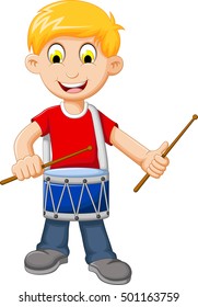 funny Boy cartoon playing drum