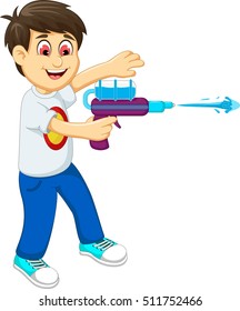 funny boy cartoon playing water gun