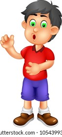 funny boy cartoon standing with gawked and waving