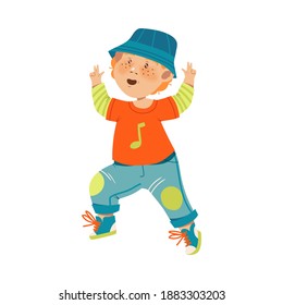 Funny Boy Dancing and Moving to Music Vector Illustration