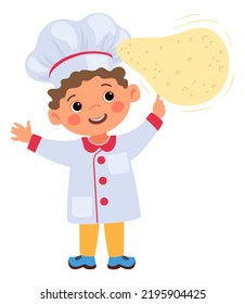 Funny Boy With Dough. Cartoon Kid Baking Pastry