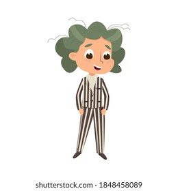 Funny Boy Dressed in Striped Halloween Costume Vector Illustration