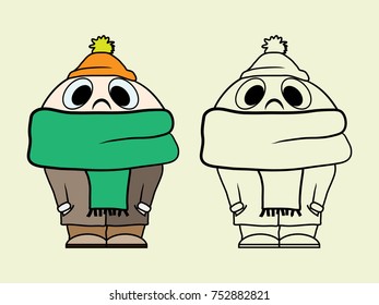 Funny boy dressed for winter or autumn
