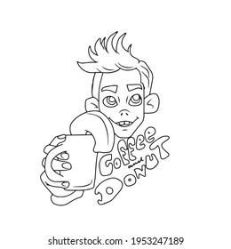 Funny boy eats .Vector design on an isolated background, for postcard banners.Sticker