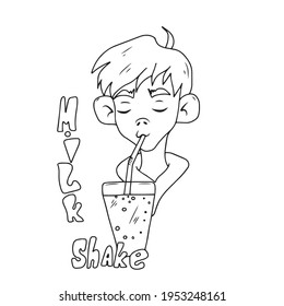 Funny boy eats .Vector design on an isolated background, for postcard banners.Sticker