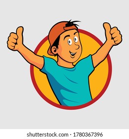 Funny boy with emblem illustration vector
