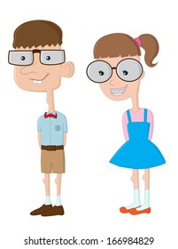 Funny boy and girl cartoon