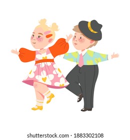 Funny Boy and Girl with Freckles Pair Dancing and Moving to Music Vector Illustration