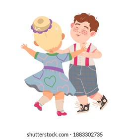 Funny Boy and Girl with Freckles Pair Dancing and Moving to Music Vector Illustration