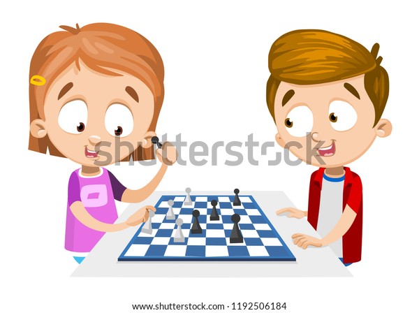 Funny Boy Girl Playing Chess Together Stock Vector (Royalty Free ...