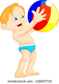 funny boy holding beach ball