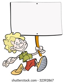 Niño gracioso sostiene un cartel de espacio de copias