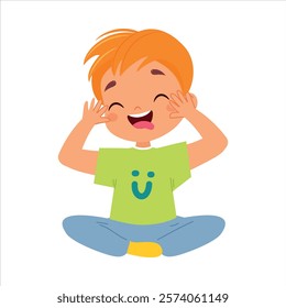 Funny Boy Kid Character Enjoy and Having Fun Vector Illustration