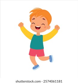Funny Boy Kid Character Enjoy and Having Fun Vector Illustration